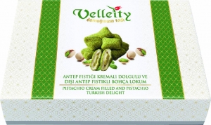 Antep Fıstığı Kremalı Dolgulu ve Dışı Antep Fıstıklı Bohça Lokum 400g